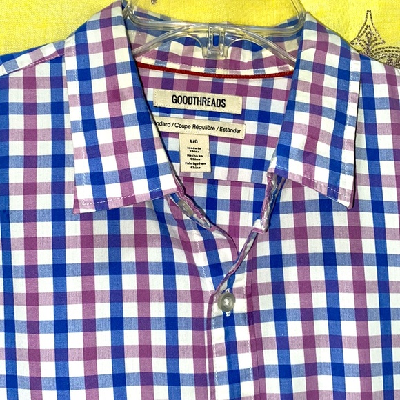 MEN GOODTHREADS BUTTON-DOWN SMALL-CHECKERED MULTI-COLOR SHIRT SZ L - Picture 3 of 10